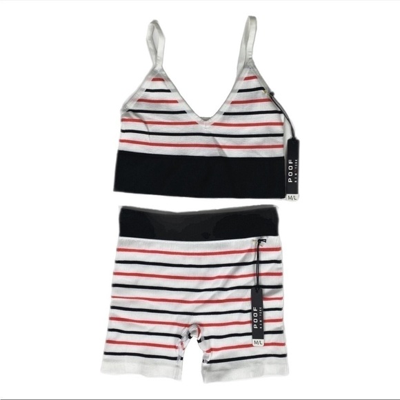 Nwt | Poof! New York Juniors 2 pc. Striped V Neck Cami & Short Set Size M/L - Picture 2 of 7